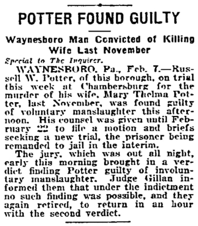 An article about Russell Potter, Philadelphia Inquirer newspaper 8 February 1919