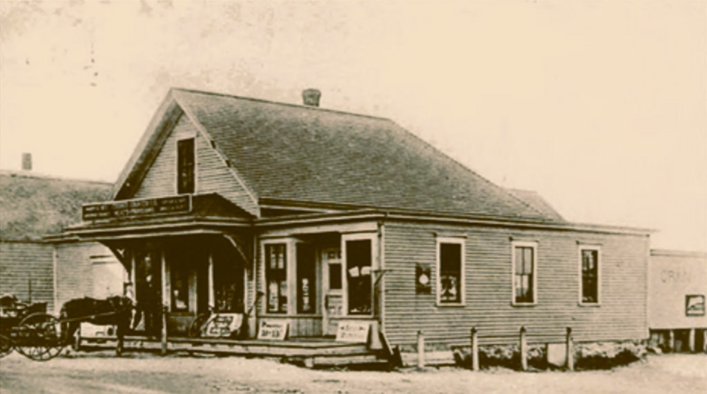 Photo: Old Village Store, located on Lombard Trust land owned by Abel D. Makepeace. Credit: Whelden Library.
