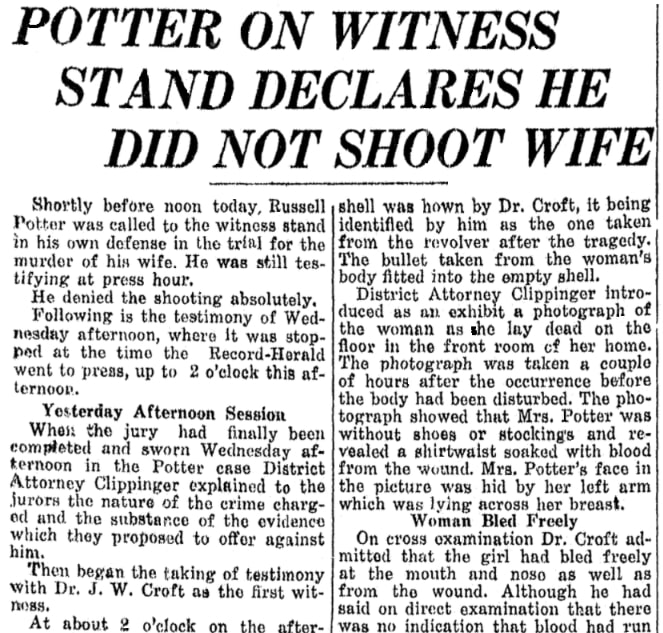 An article about Russell Potter, Record-Herald newspaper 6 February 1919