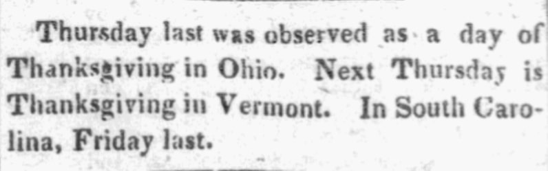 An article about Thanksgiving, Salem Gazette newspaper 29 November 1825