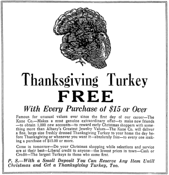 An article about Thanksgiving turkeys, Times-Union newspaper 20 November 1925