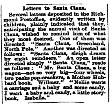 An article about Santa Claus, Albany Register newspaper 12 February 1875