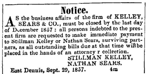 An article about Kelley, Sears & Co., Barnstable Patriot newspaper 2 February 1858