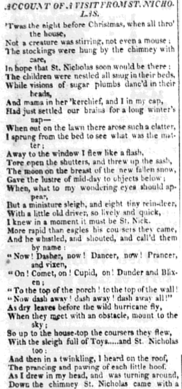 An article about Santa Claus, Berks and Schuylkill Journal newspaper 31 December 1825