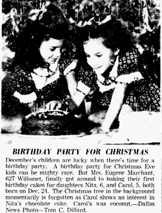 An article about Christmas Eve birthdays, Dallas Morning News newspaper 25 December 1948