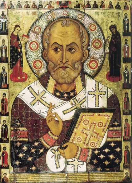Illustration: large icon of Saint Nicholas painted in 1294 for the Lipno Church of St. Nicholas in Novgorod, Russia. Credit: Aleksa Petrov; Wikimedia Commons.