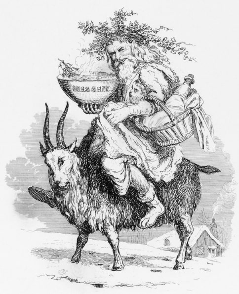 Illustration: “Old Christmas” riding a yule goat, by Robert Seymour, 1836. Credit: “The Book of Christmas” by Thomas Kibble Hervey; Wikimedia Commons.