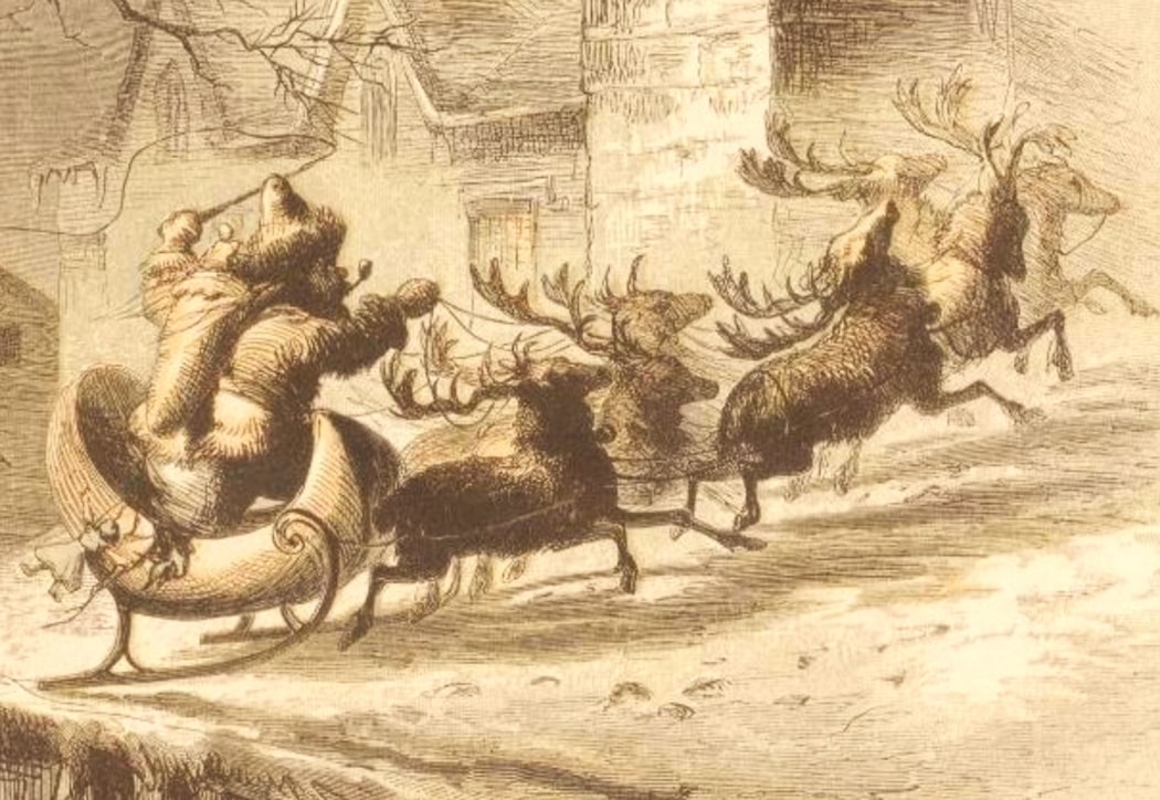 Illustration: a drawing of Santa from an early edition of “A Visit from St. Nicholas.” Credit: Project Gutenburg.
