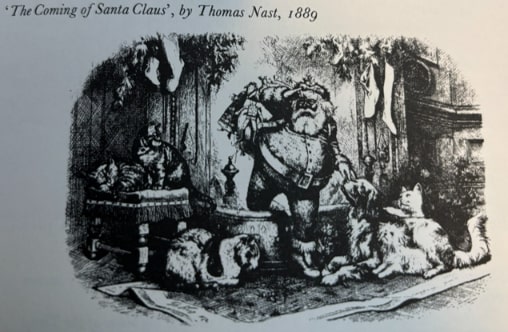 Illustration: “The Coming of Santa Claus,” by Thomas Nast, 1889. Credit: William Sansom, “A Book of Christmas,” 1968, McGraw-Hill Book Company (p. 100).