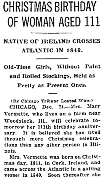 An article about a Christmas Day birthday, Oregonian newspaper 25 December 1922