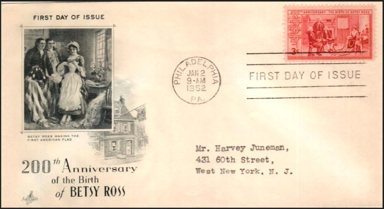 Photo: envelope with the 3-cent Betsy Ross stamp. Credit: Smithsonian National Postal Museum.