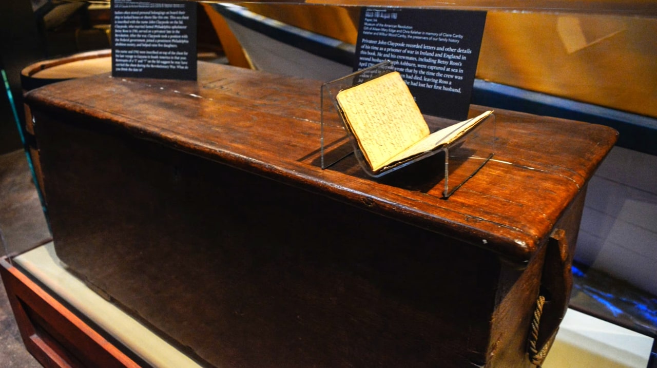 Photo: John Claypoole’s chest and diary. Credit: Museum of the American Revolution.