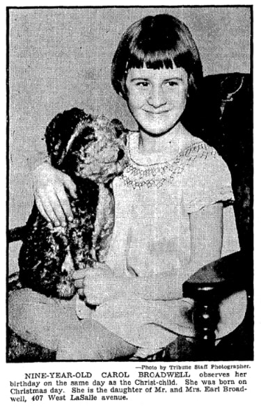 An article about Carol Broadwell, South Bend Tribune newspaper 24 December 1933