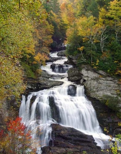 Photo: Cullasaja Falls, Nantahala National Forest in Macon County, North Carolina. Credit: Sdrtm; Wikimedia Commons.
