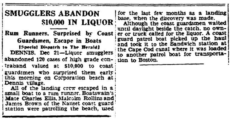 An article about liquor smugglers during Prohibition, Boston Herald newspaper 22 December 1930