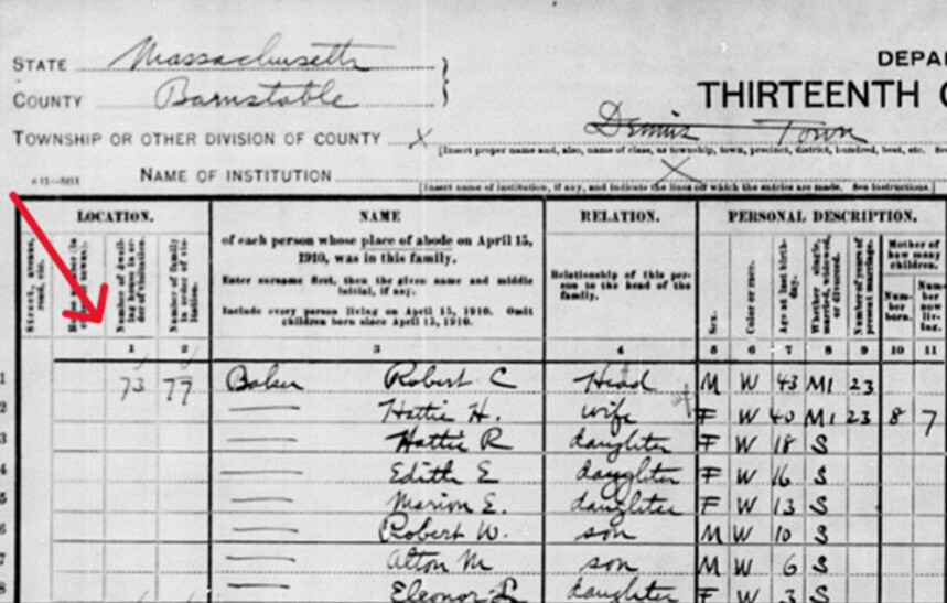 Photo: the Baker family listed in the 1910 census. Credit: GenealogyBank.