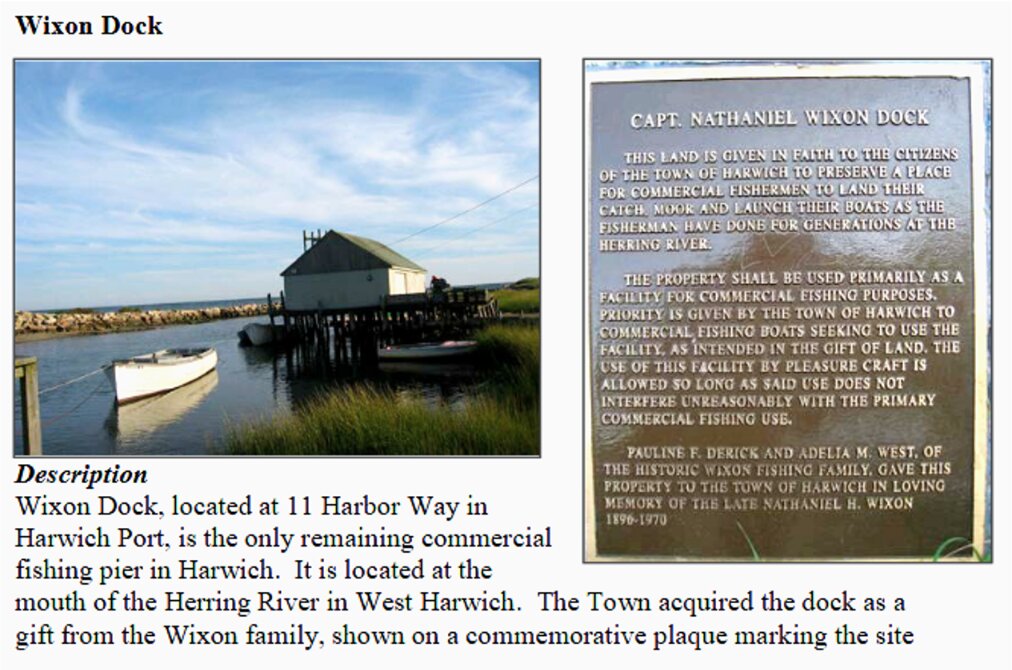 Photos: Wixon Dock and commemorative plaque. Credit: Massachusetts Historical Commission.
