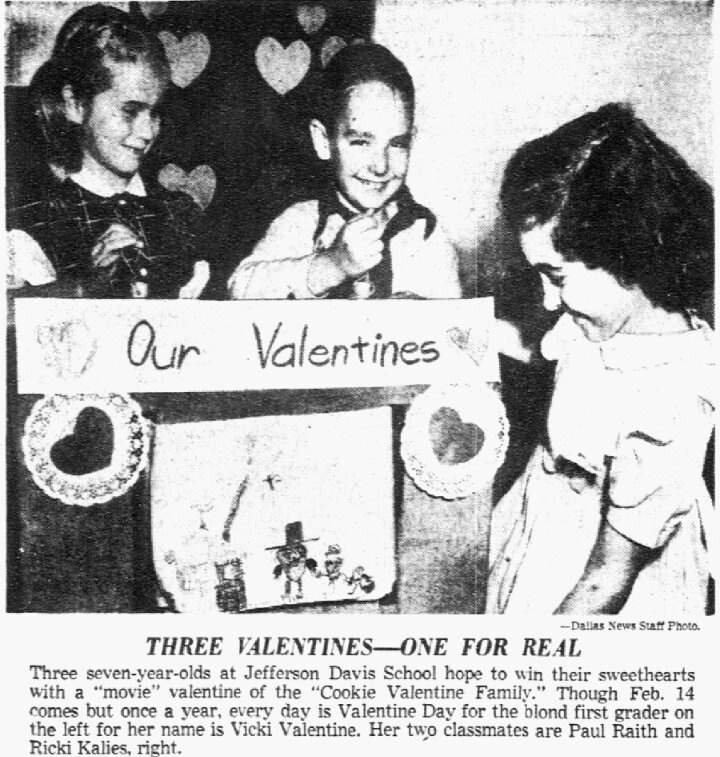 An article about Valentine's Day, Dallas Morning News newspaper 12 February 1953