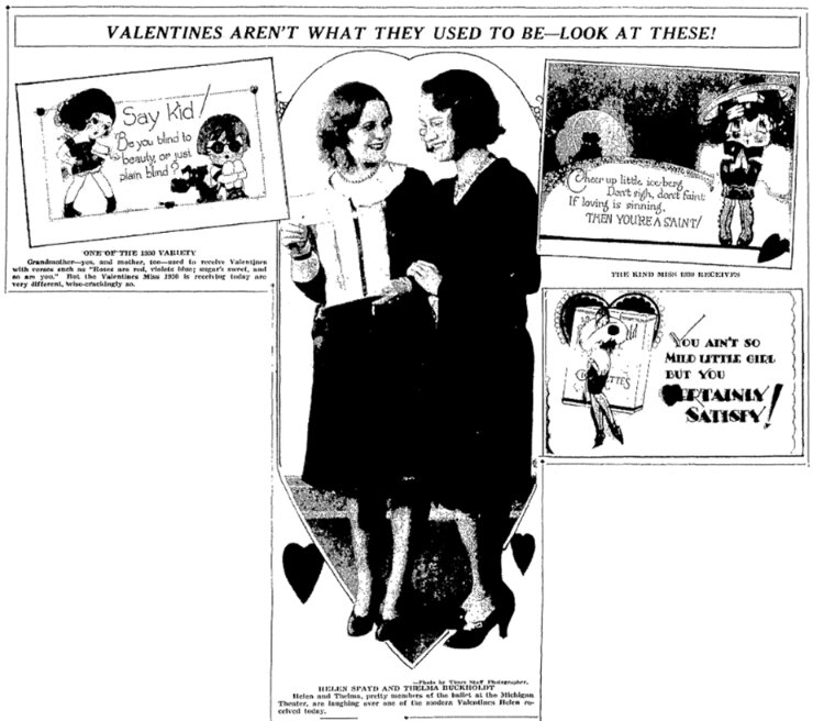 An article about Valentine's Day, Detroit Times newspaper 14 February 1930