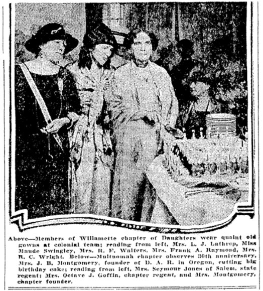 An article about the Multnomah chapter of DAR celebrating Washington's birthday, Oregonian newspaper, 23 February 1926