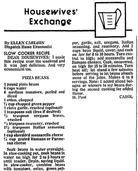 A bean recipe, St. Paul Dispatch newspaper 24 September 1975