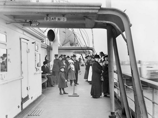 Photo: passengers on the deck of the steamship Comus. Credit: Library of Congress, Prints and Photographs Division.