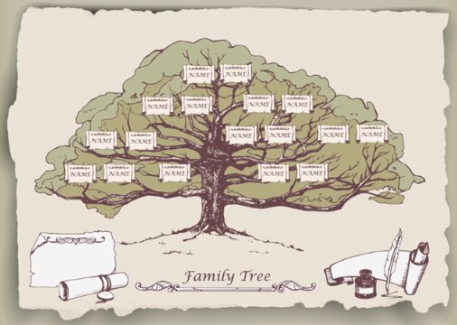 Illustration: family tree template. Credit: https://depositphotos.com/home.html