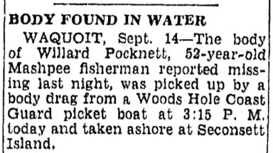 An article about Willard Pocknett Jr., Boston Herald newspaper 15 September 1949
