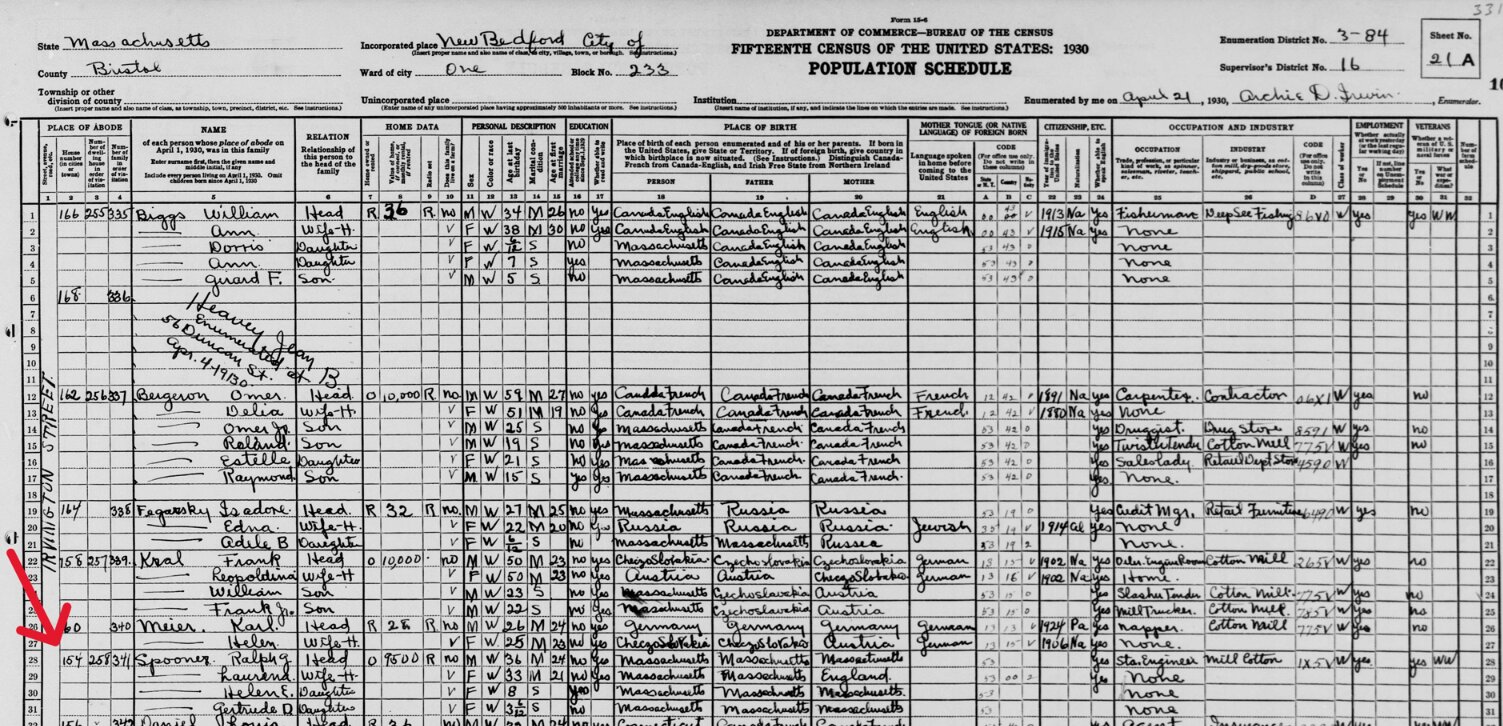 Photo: the Spooner family in the 1930 census.
