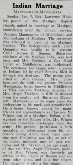 Photo: Wixon-Tinkham marriage announcement. Credit: Boston Public Library.