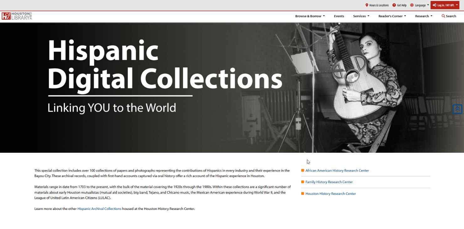Photo: Hispanic Digital Collections webpage. Credit: Houston Public Library.