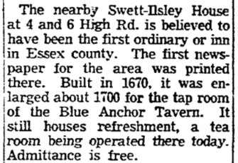 An article about the Swett-Isley House, Boston Herald newspaper 19 June 1955