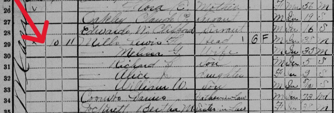 Photo: listing for the Mills family in the 1920 census.