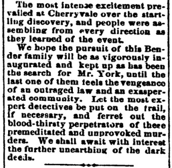 An article about the Bender family murders, Emporia News newspaper 9 May 1873