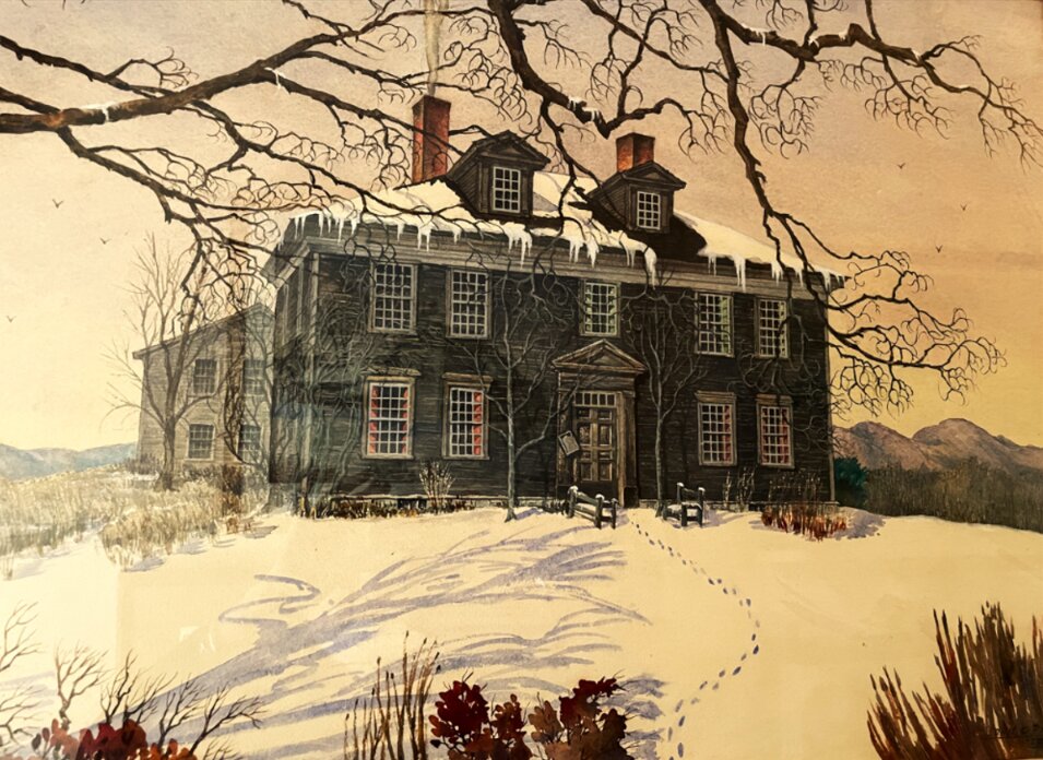 Illustration: Ocean-Born Mary House, Henniker, New Hampshire, by John Parker. Credit: Wilma Parker.