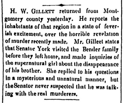 An article about the Bender family murders, Leavenworth Daily Times newspaper 11 May 1873