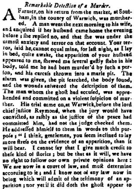 An article about ghosts, New Hampshire Gazette newspaper 23 July 1762