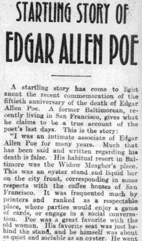 An article about Edgar Allan Poe, Philadelphia Inquirer newspaper 19 November 1899