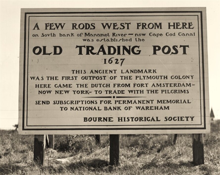 Photo: sign for the site of the Aptucxet Trading Post. Credit: Digital Commonwealth.