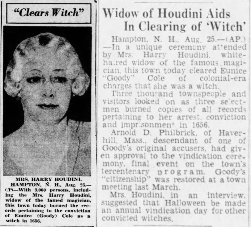 Photo: newsclip from the archives about the vindication of Goody Cole. Credit: Lane Memorial Library