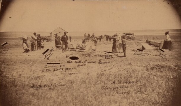Bender victims’ graves, Dr. York’s grave at far right, 1873. Credit: George R. Gamble; Wikimedia Commons.