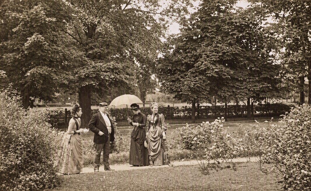 Photo: the Horsford family in the Sylvester Manor House garden. Credit: New York University Library.