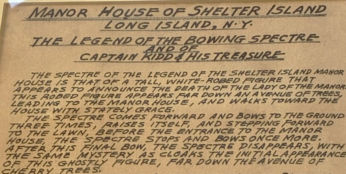 Photo: John Parker’s notes about the ghost haunting the Manor House on Shelter Island. Credit: Wilma Parker.