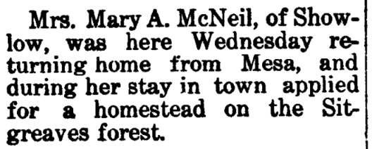 An article about Mary McNeil, Snowflake Herald newspaper 25 April 1914