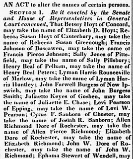 Name Change Records – New Hampshire Patriot & State Gazette, Concord New Hampshire July 6th, 1848